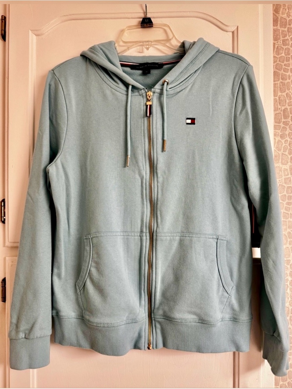 Tommy Hilfiger Pastel Blue Full Zip Up Hoodie Sweatshirt Size Medium - Picture 2 of 14